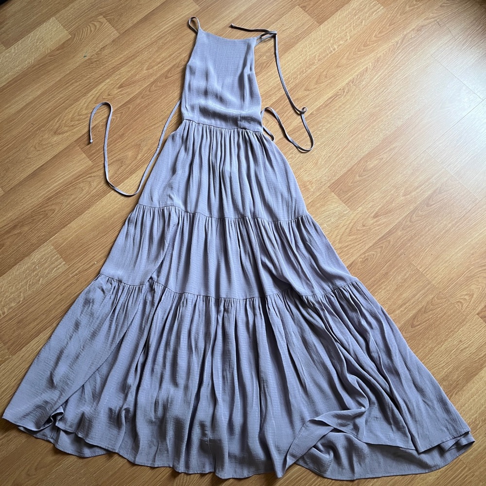 Christy Dawn Delphine Dress Lavender Purple Rayon Tiered Open Back Maxi Small